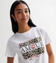 New Look White Leopard Print Amour Logo T-Shirt